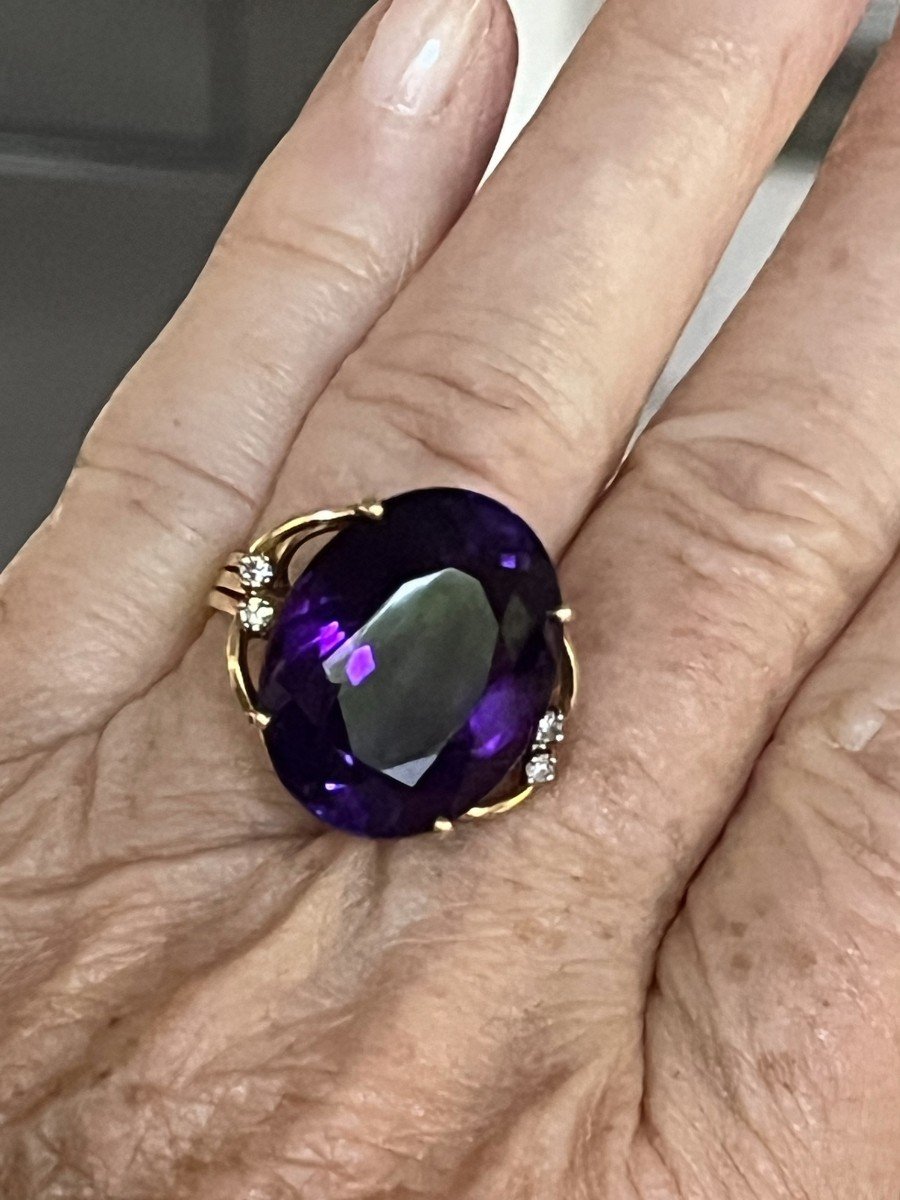 5825- Yellow Gold Amethyst Diamond Ring-photo-2