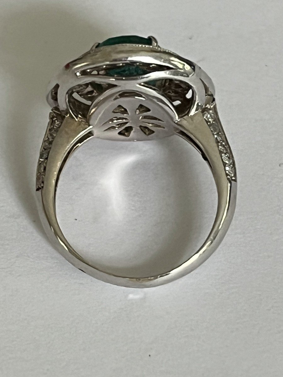 5852- Bague Or Gris Emeraude Diamants-photo-4