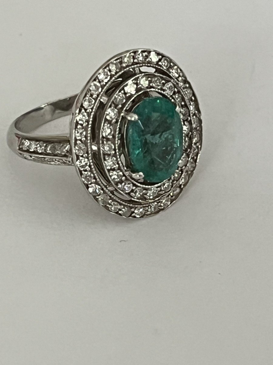 5852- Bague Or Gris Emeraude Diamants-photo-1