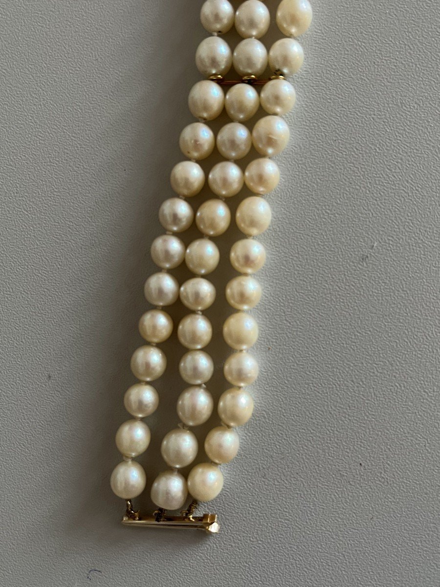 3907- Bracelet Perles 3 Rangs Fermoir Or Jaune-photo-4