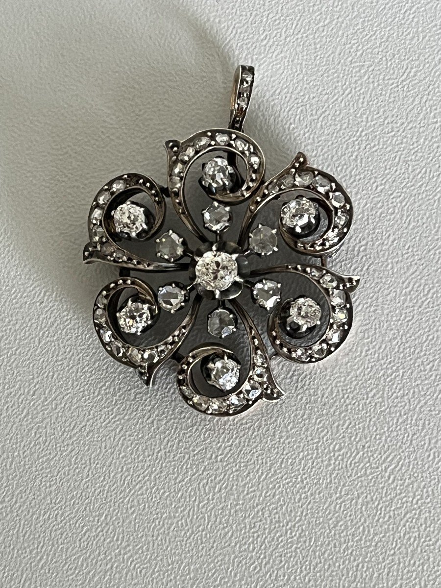 4356- Old Yellow Gold Silver Diamond Pendant-photo-3