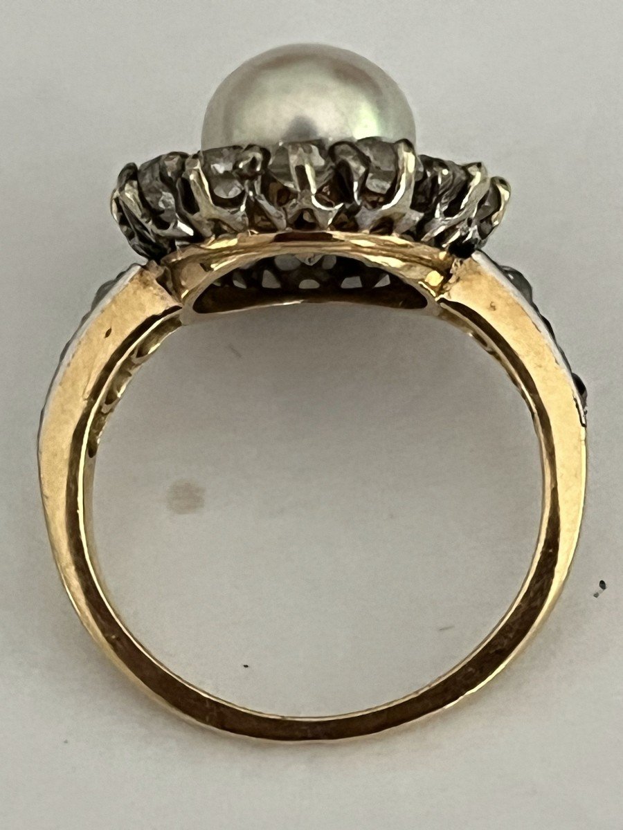 4493- Bague Or Jaune Perle Diamants-photo-2