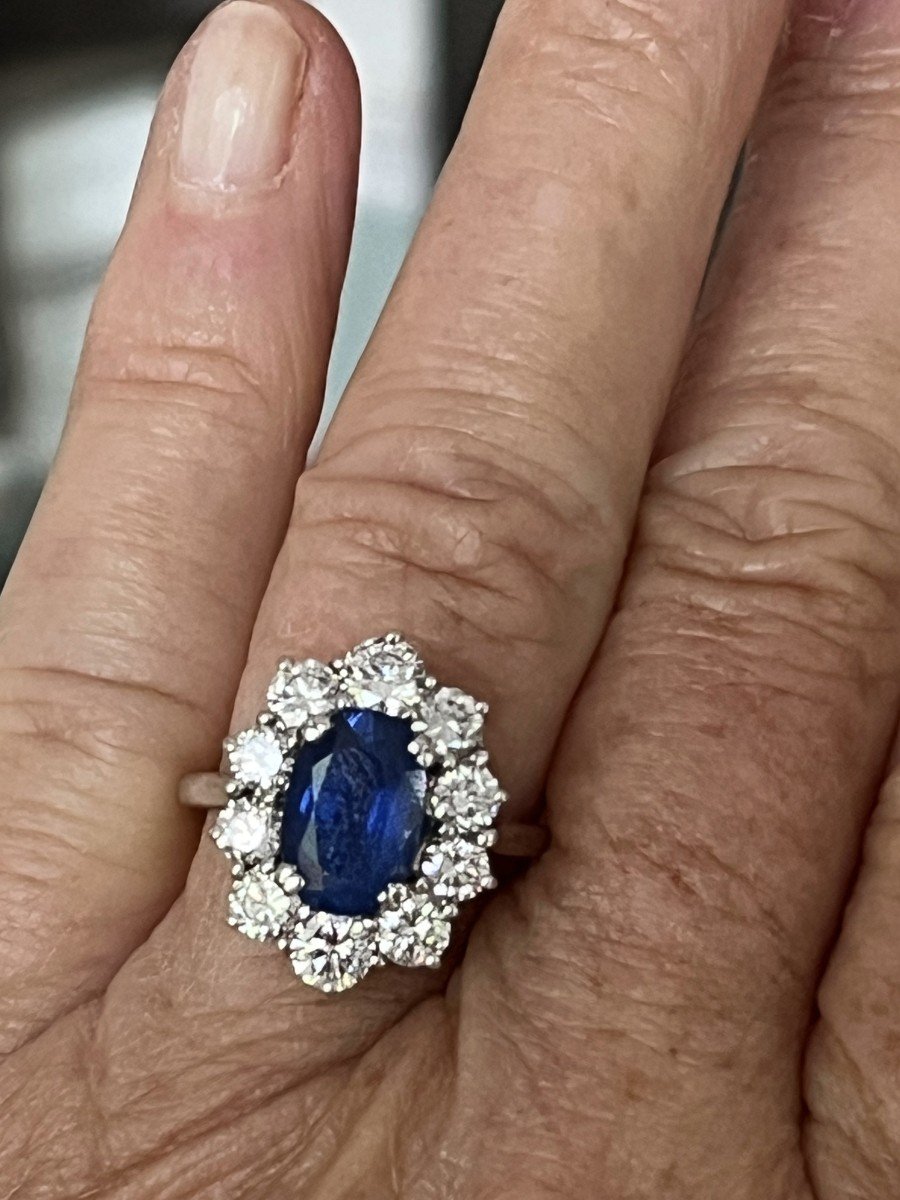 4498- Bague Fleur Or Gris Saphir Diamants 2,00 Ct-photo-4