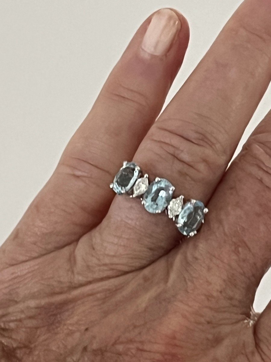 4627- Bague Or Gris Aigue-marines Diamants-photo-2