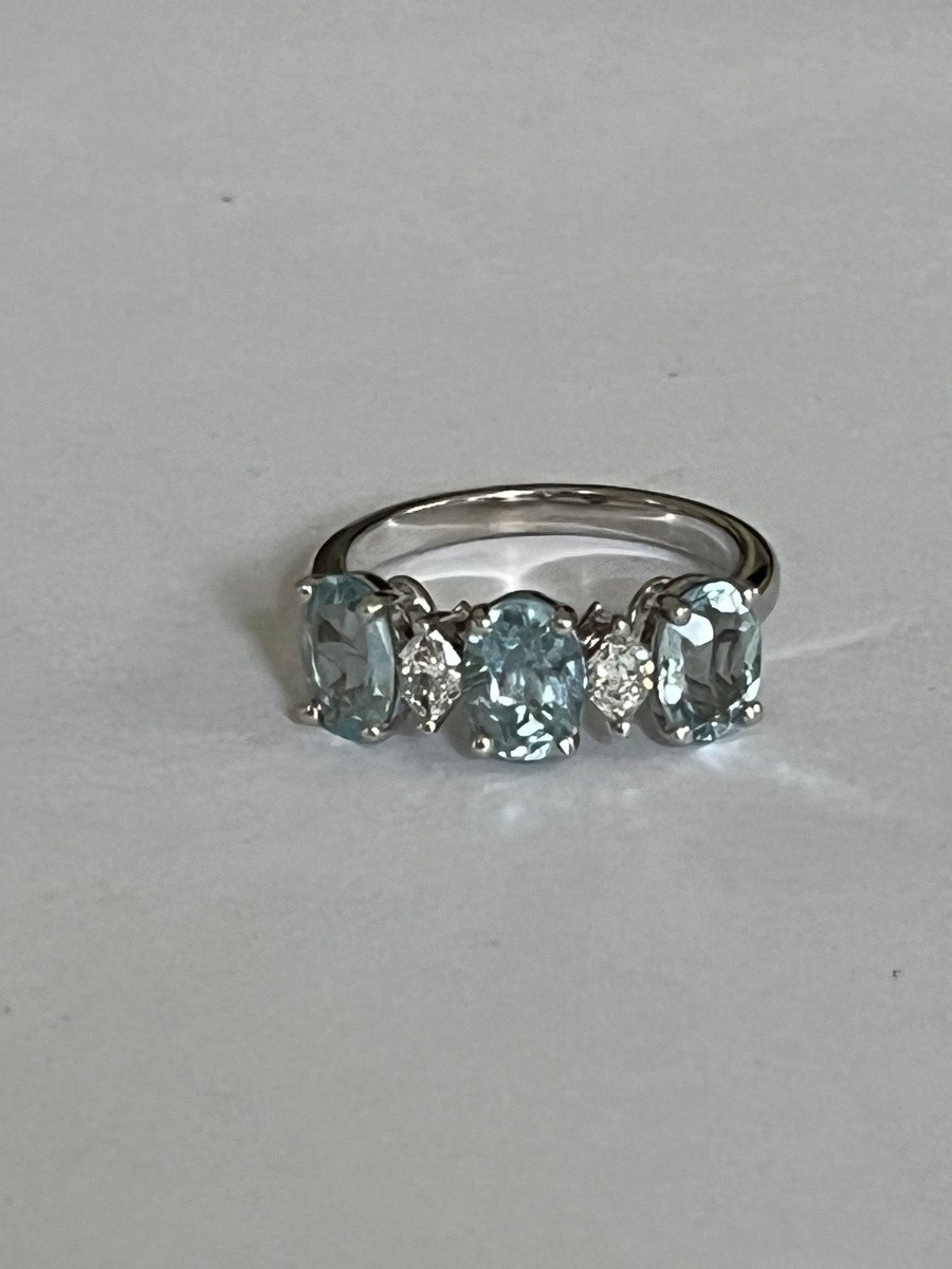 4627- Bague Or Gris Aigue-marines Diamants-photo-1