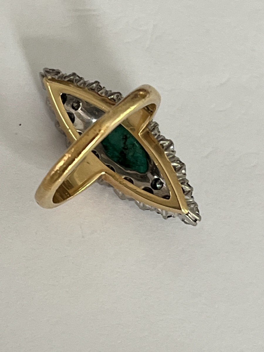 5801- Bague Marquise Or Jaune Emeraude Diamants-photo-3