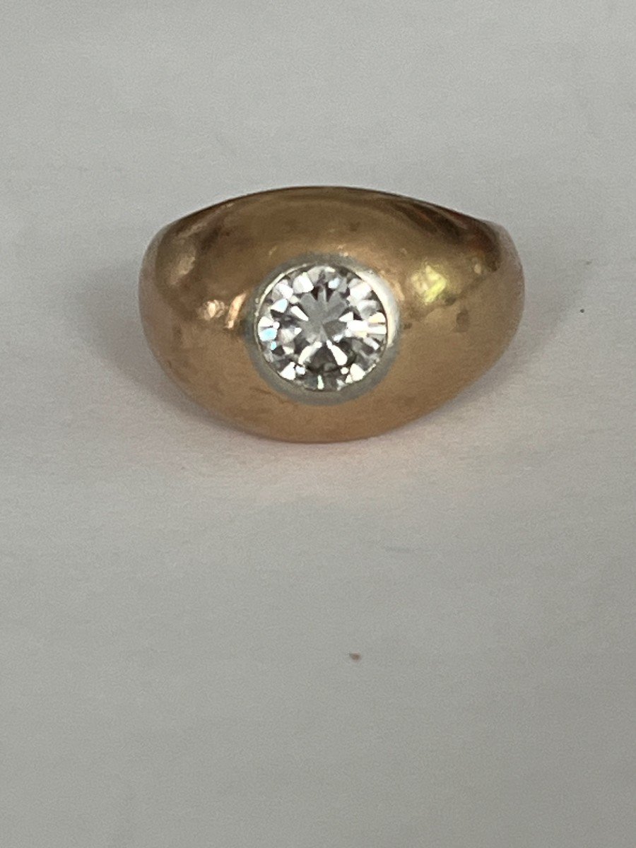 5806- Bague Jonc Bombée Or Jaune Diamant 1,20 Ct-photo-4