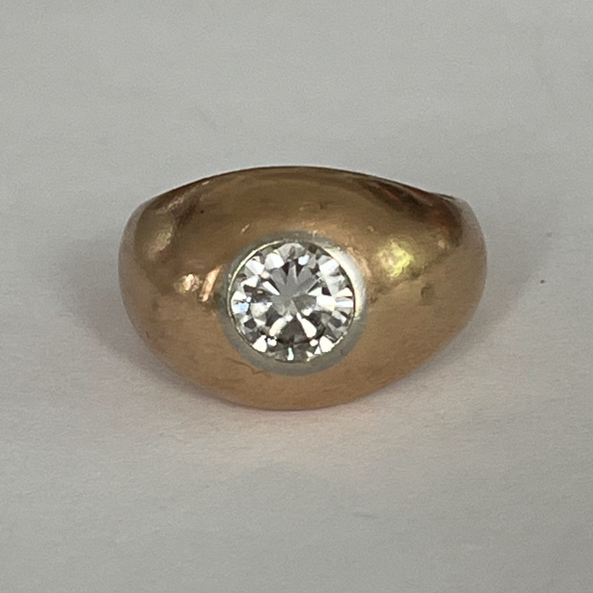 5806- Bague Jonc Bombée Or Jaune Diamant 1,20 Ct