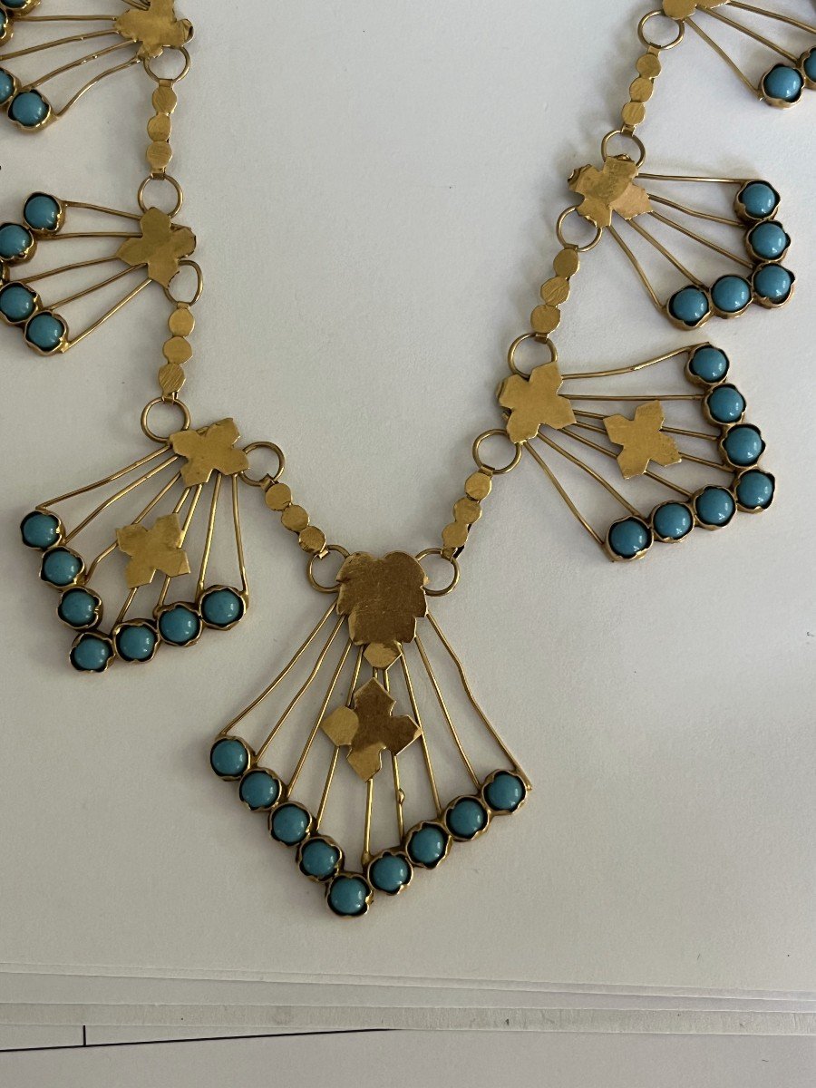 5772- Yellow Gold Turquoise Collar Necklace-photo-4