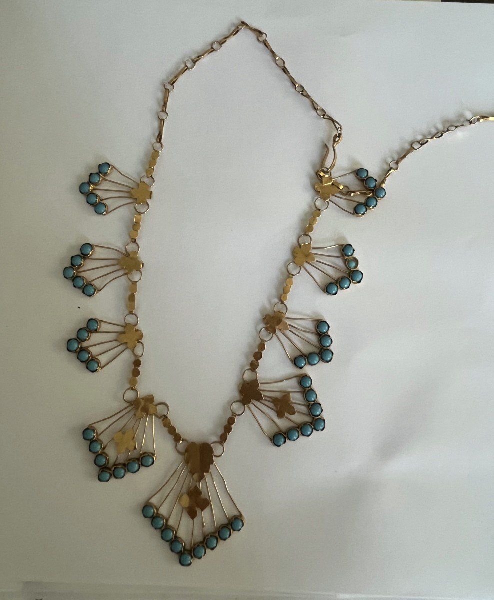 5772- Yellow Gold Turquoise Collar Necklace