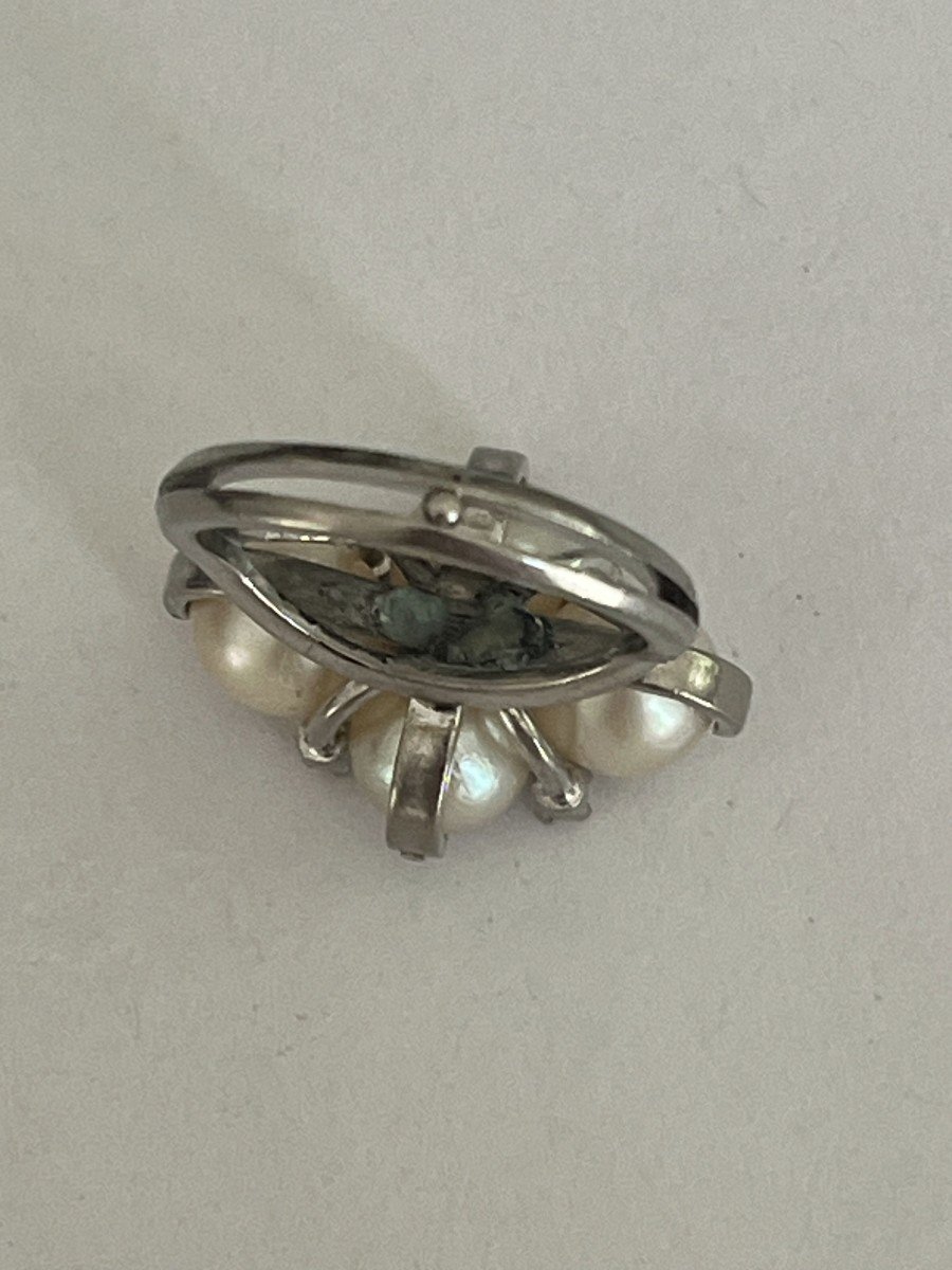5846- White Gold Ring With Pearls And Diamonds-photo-3