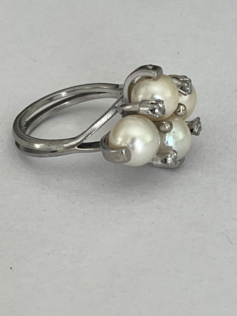5846- White Gold Ring With Pearls And Diamonds-photo-4