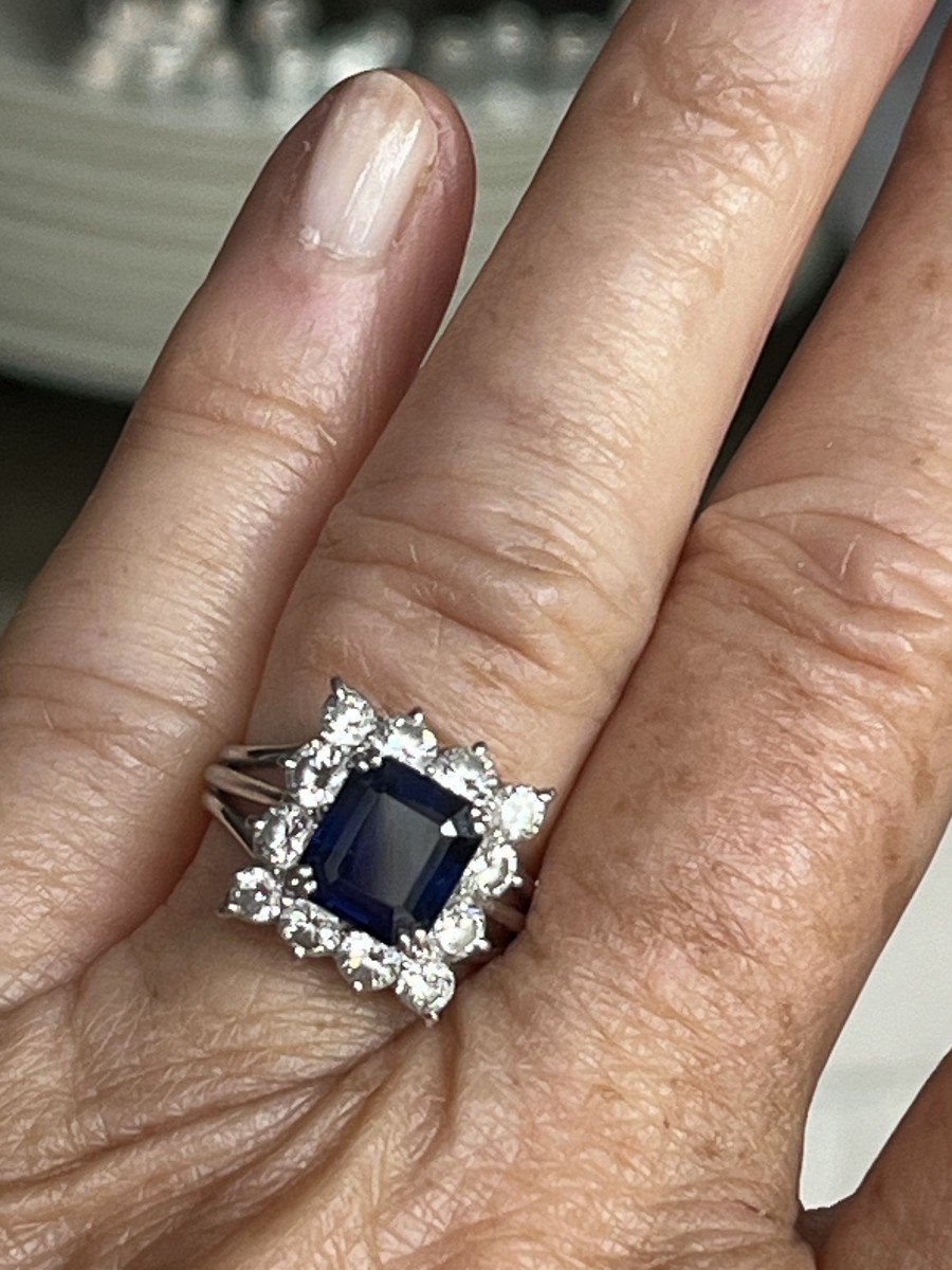 5888- Bague Or Gris Saphir 3,00 Ct Diamants 1,20 Ct-photo-1