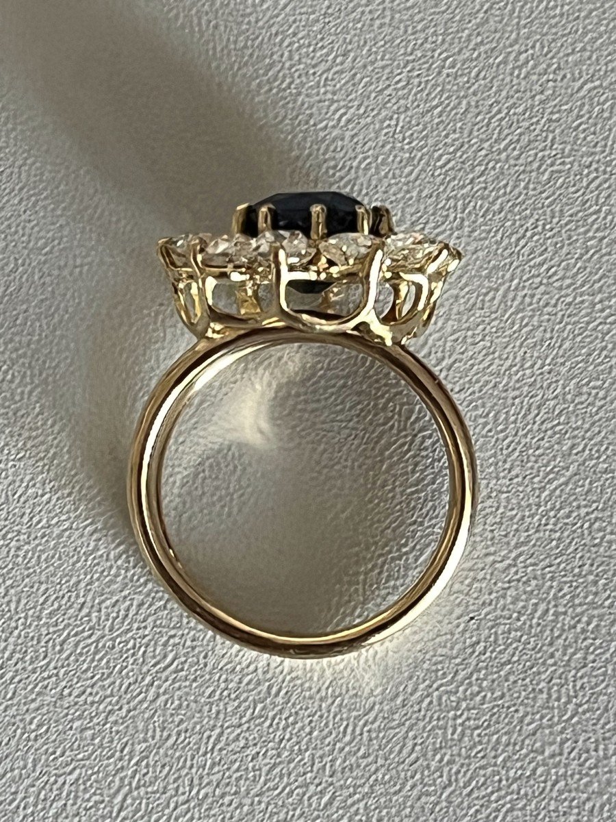4992- Bague Fleur Or Jaune Saphir 3,23 Ct Certifié Diamants 1,50 Ct-photo-3