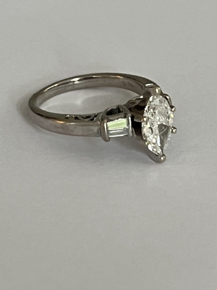 5469- White Gold Ring With Marquise Diamond 1.00 Ct And Baguette Diamonds-photo-4