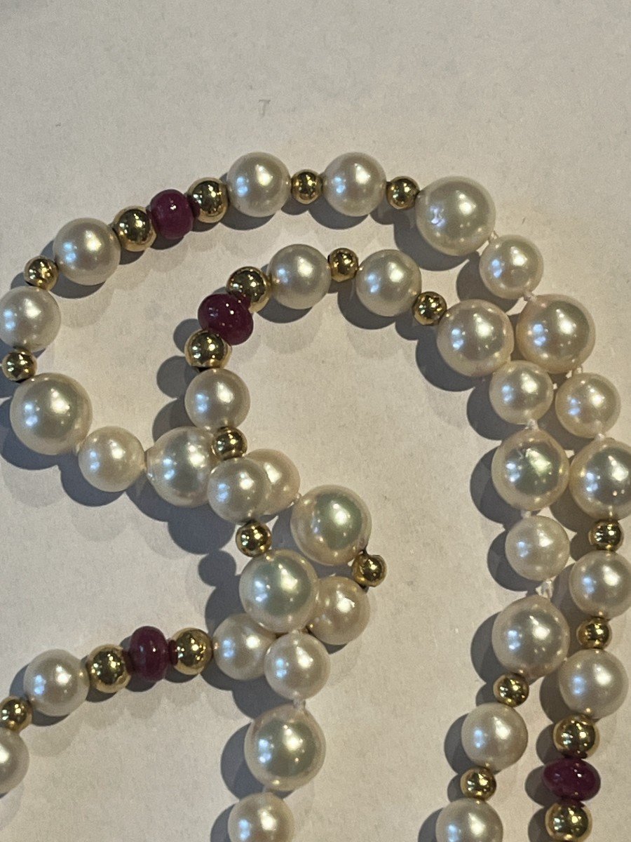 5928- Ruby Pearl Pompom Necklace Yellow Gold-photo-2