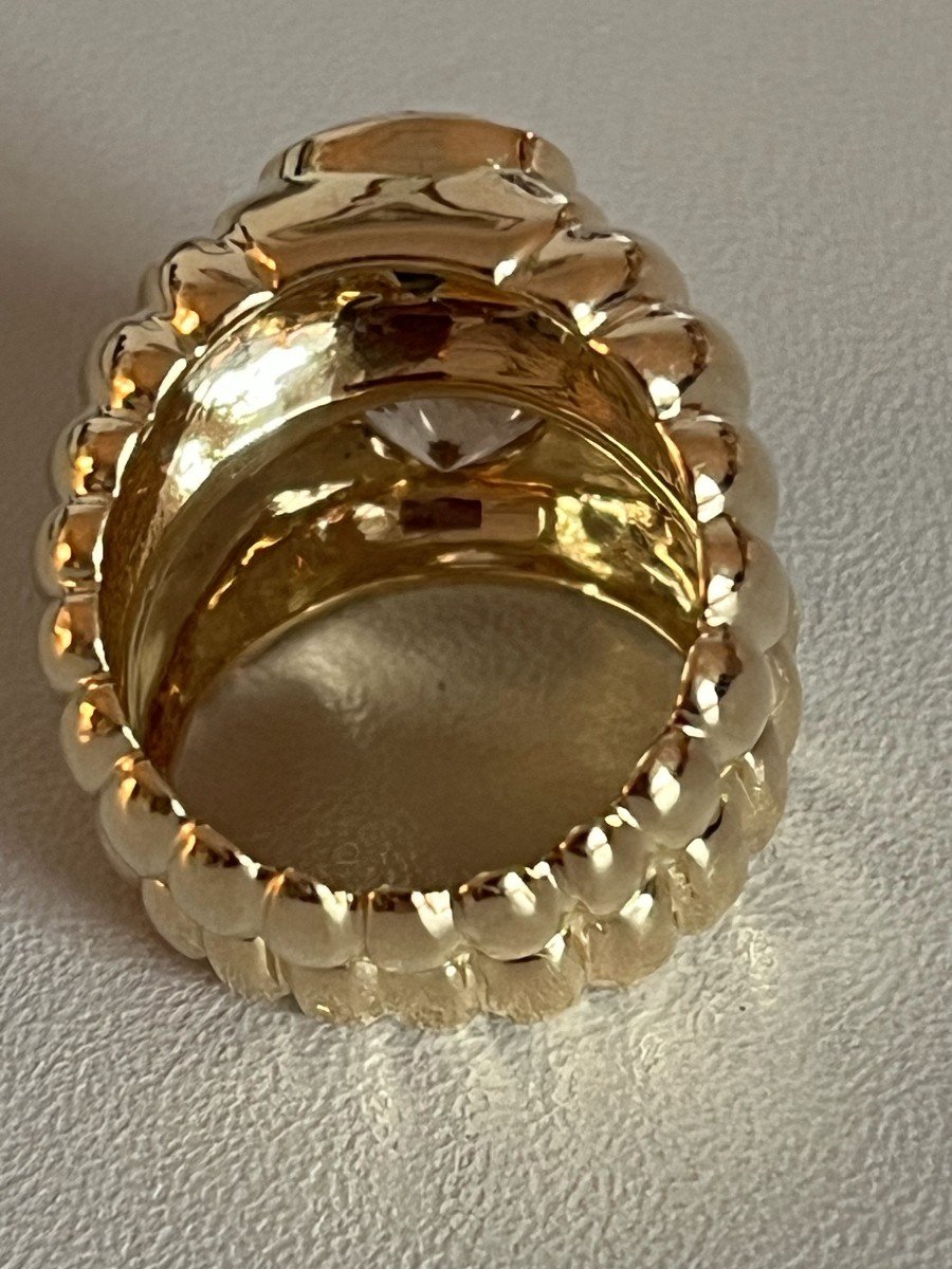 5791- Godronnée Ring Yellow Gold Natural Zircon Morganite-photo-4