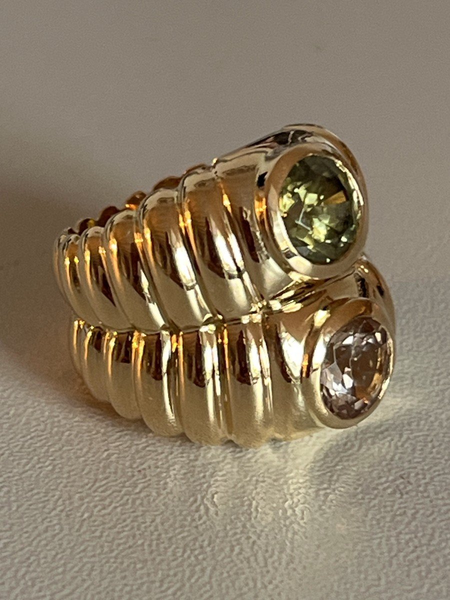 5791- Godronnée Ring Yellow Gold Natural Zircon Morganite-photo-1