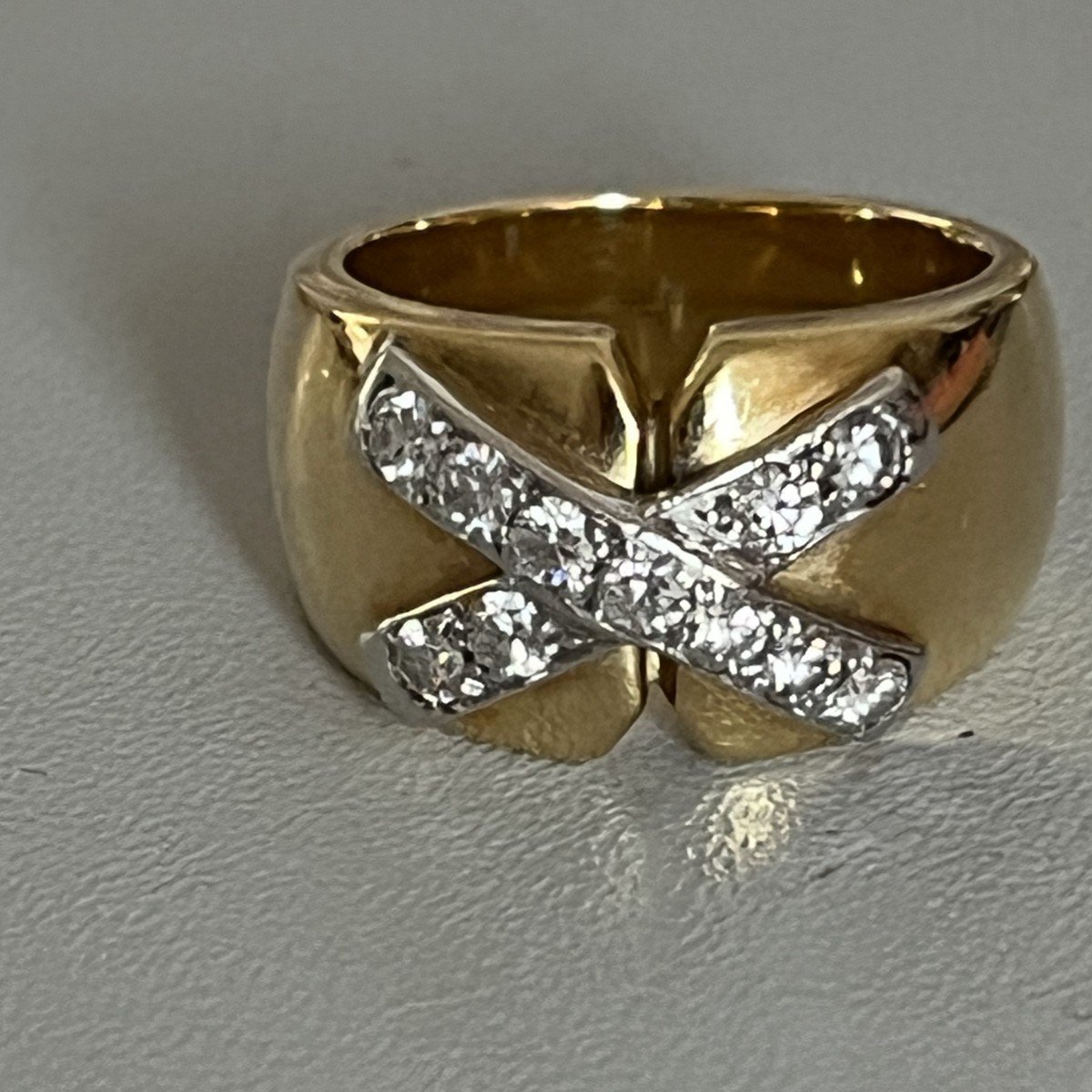 6050a- Bague Bandeau Or Jaune Diamants 0,80 Ct