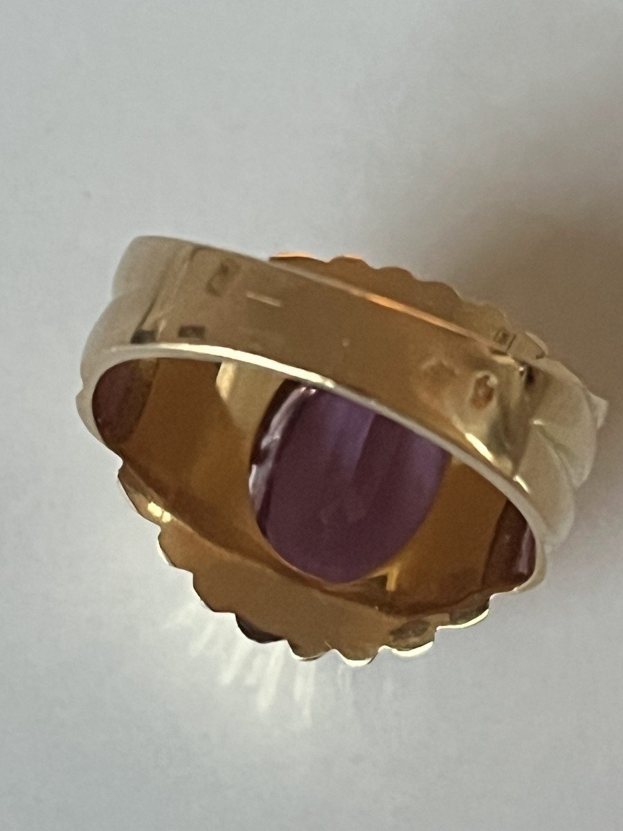 6037- Bague Dôme Or Jaune Saphir Rose Ceylan Certifié-photo-3