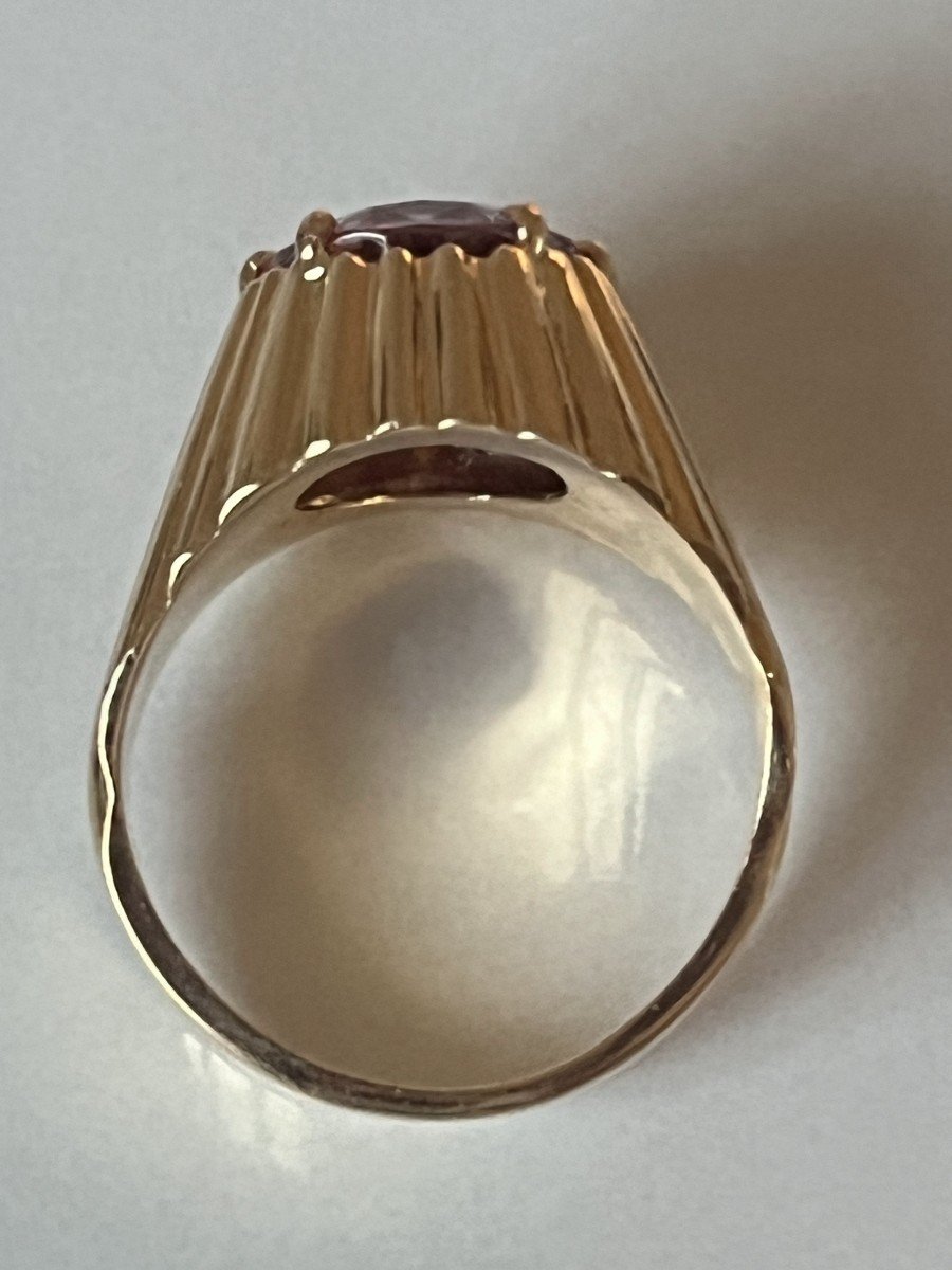 6037- Bague Dôme Or Jaune Saphir Rose Ceylan Certifié-photo-4