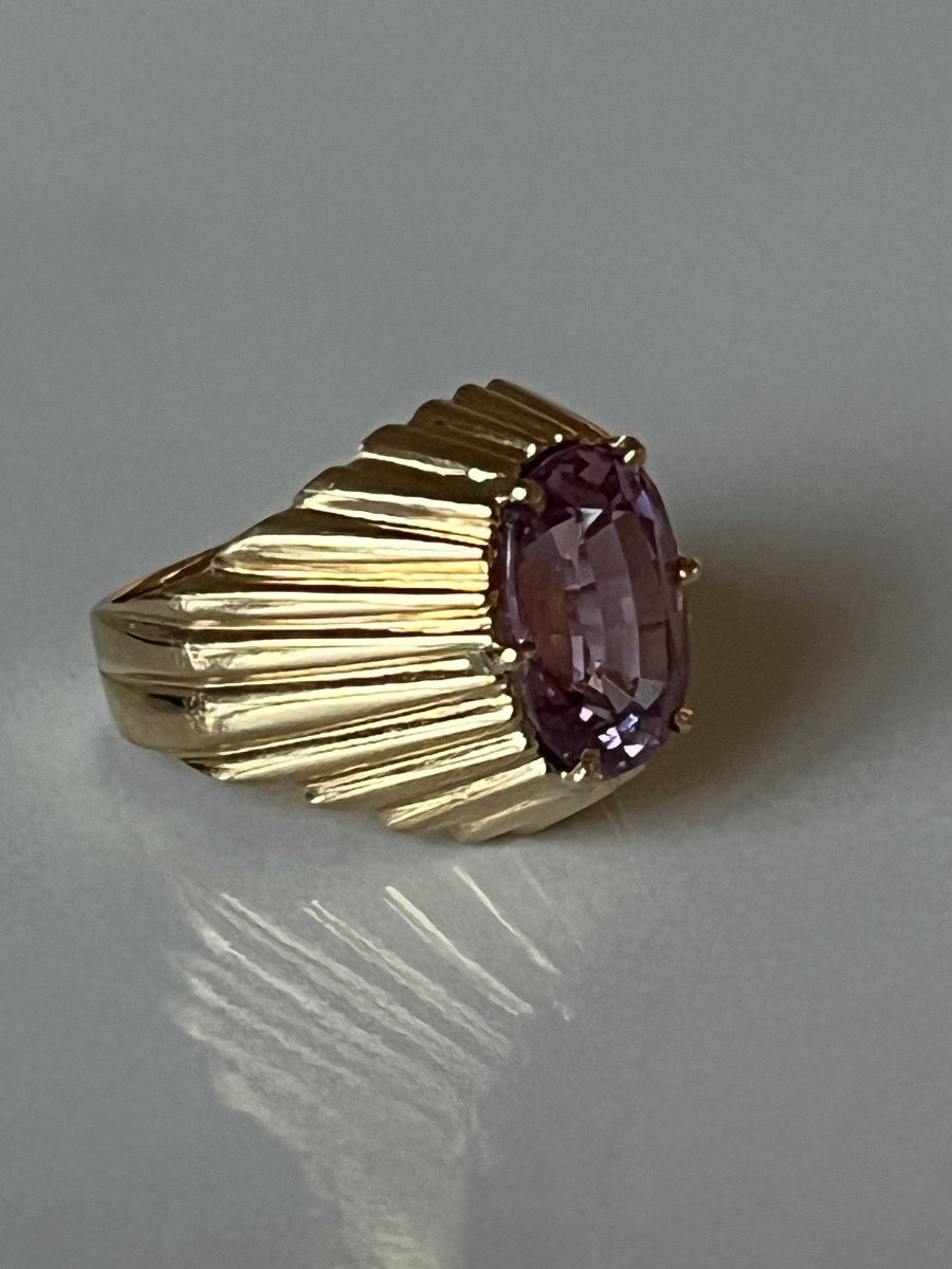 6037- Bague Dôme Or Jaune Saphir Rose Ceylan Certifié-photo-1