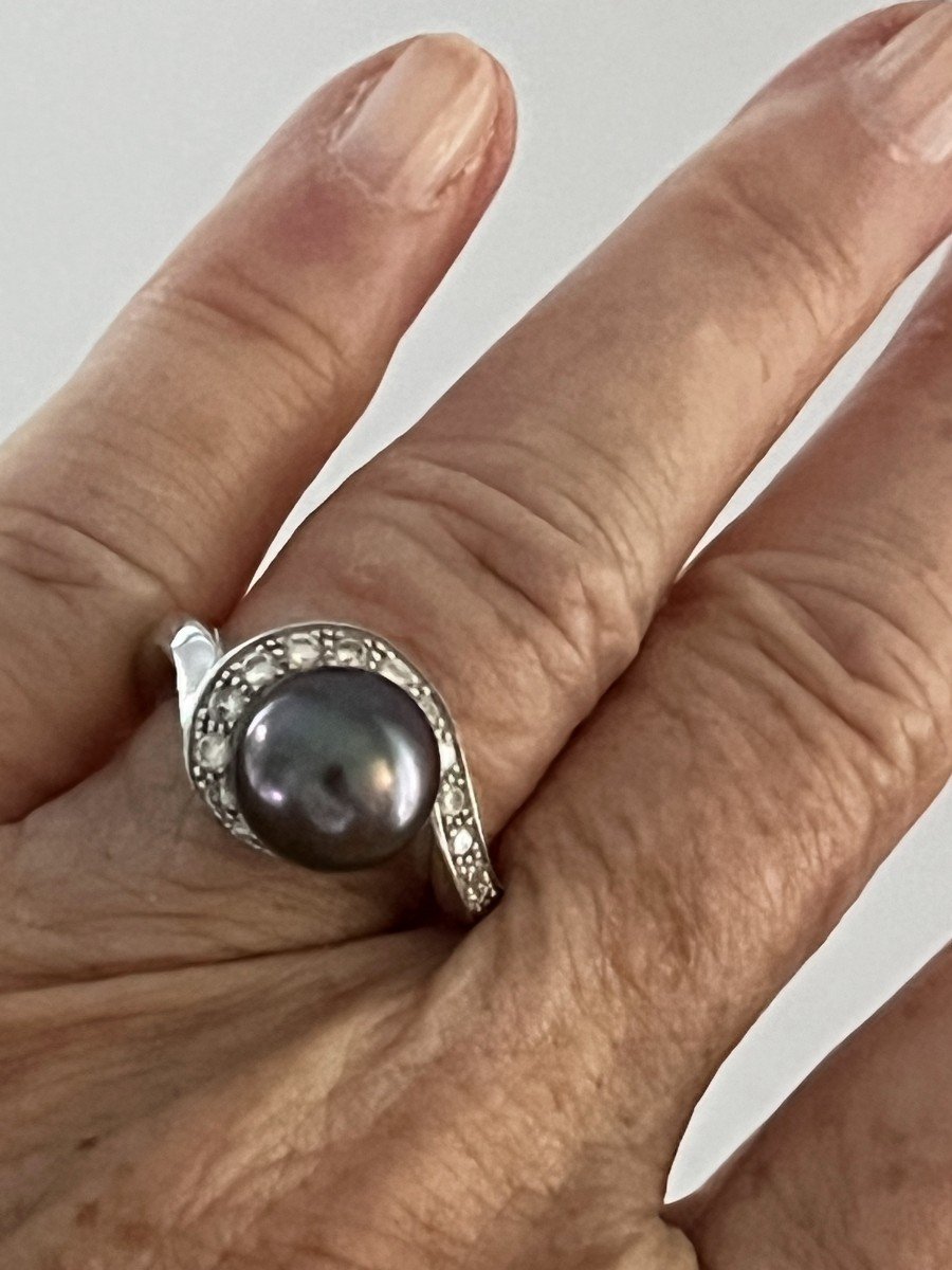 6062- Tahitian Pearl Diamonds White Gold Ring-photo-2