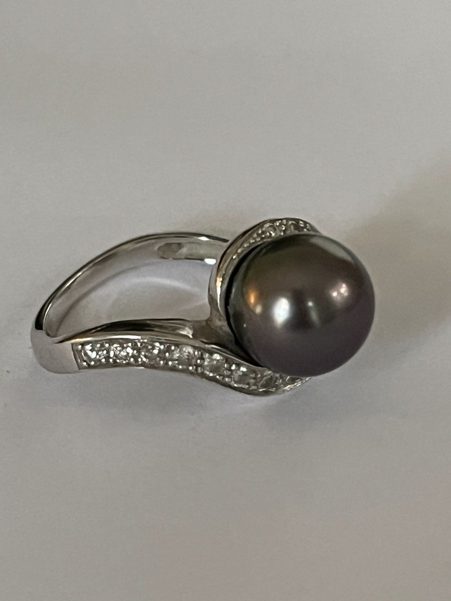 6062- Tahitian Pearl Diamonds White Gold Ring-photo-4