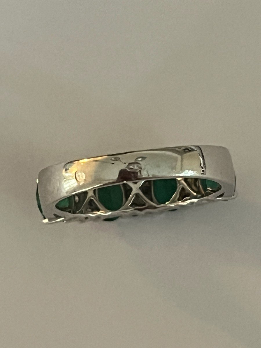 6113- Bague Jonc Or Gris Emeraudes Diamants-photo-2