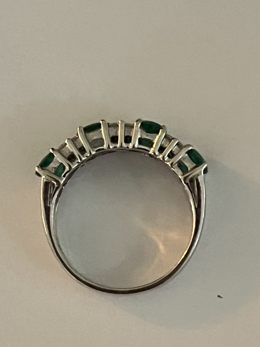 6113- Bague Jonc Or Gris Emeraudes Diamants-photo-3