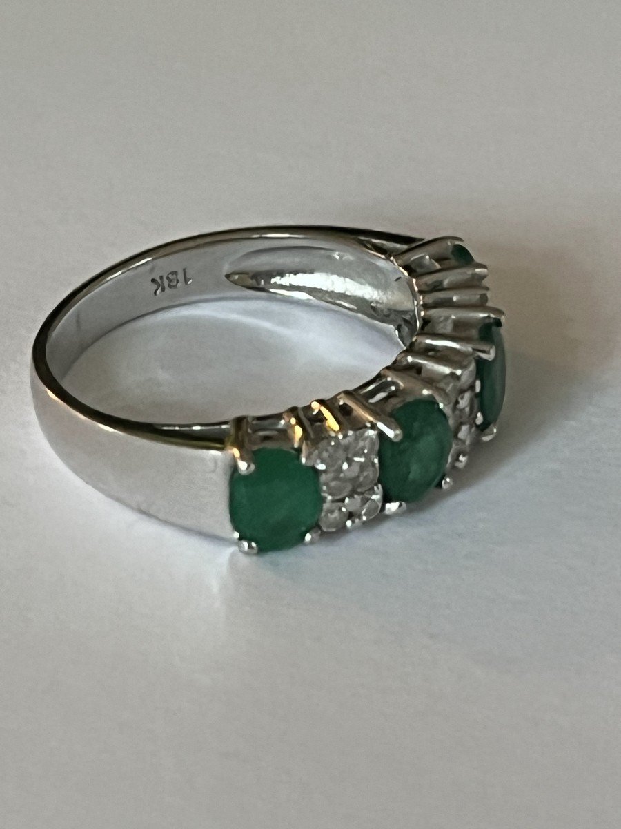 6113- Bague Jonc Or Gris Emeraudes Diamants-photo-4