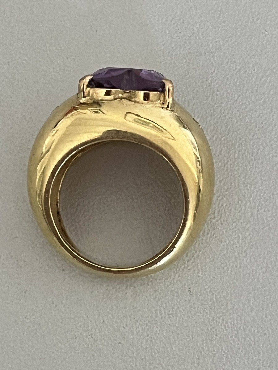 6055- Bague Bandeau Or Jaune Améthyste Cœur Diamants-photo-3