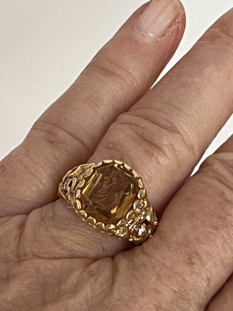 6201- Bague Dôme Or Jaune Citrine Diamants-photo-2