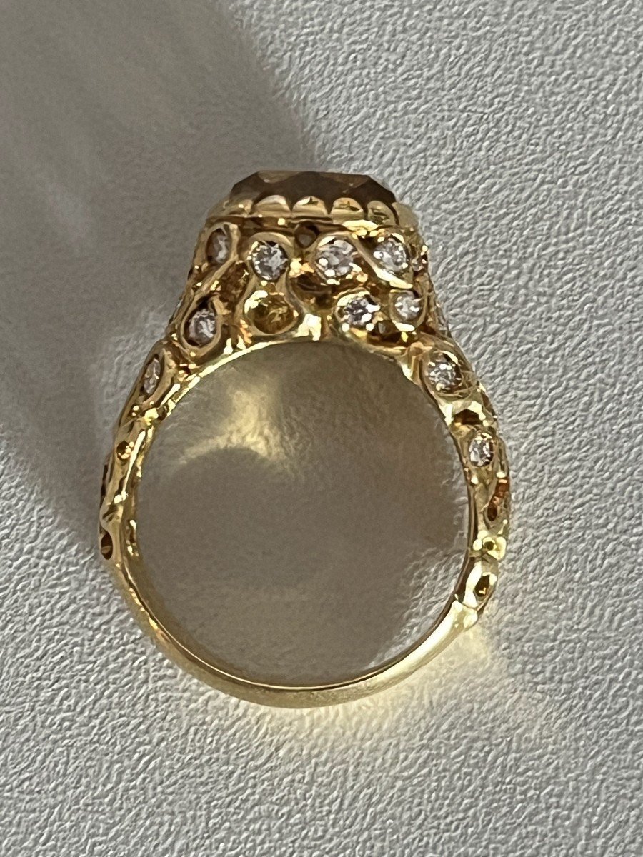 6201- Bague Dôme Or Jaune Citrine Diamants-photo-3