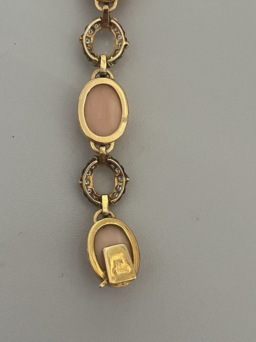 6230- Yellow Gold Coral Diamond Bracelet-photo-3