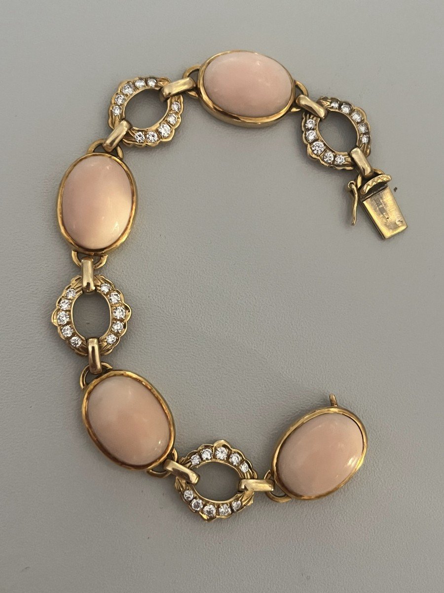 6230- Yellow Gold Coral Diamond Bracelet-photo-4