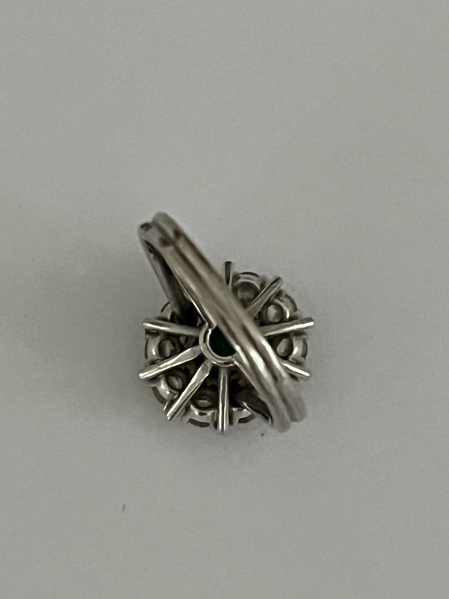 5999- Marguerite Ring White Gold Platinum Emerald Diamonds-photo-2