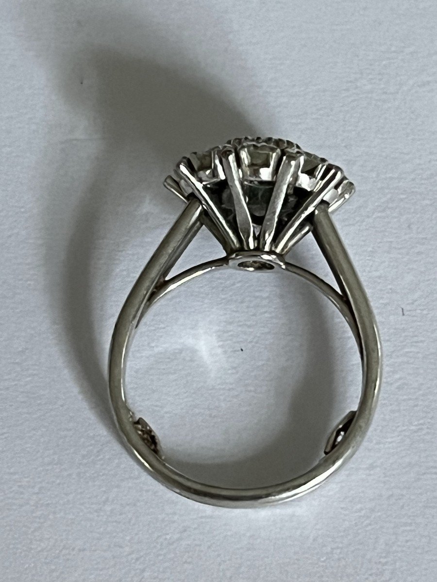 5999- Marguerite Ring White Gold Platinum Emerald Diamonds-photo-3