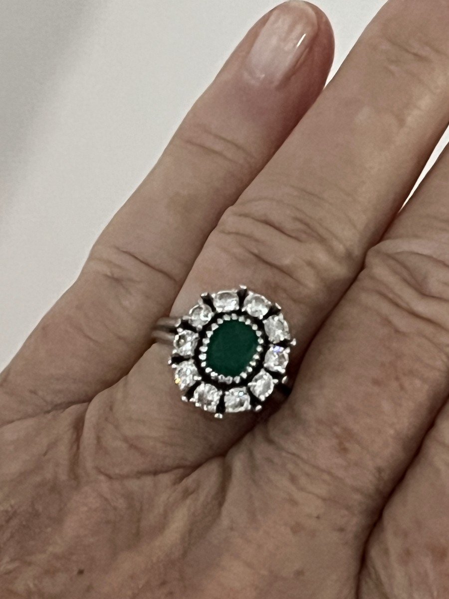 5999- Marguerite Ring White Gold Platinum Emerald Diamonds-photo-1