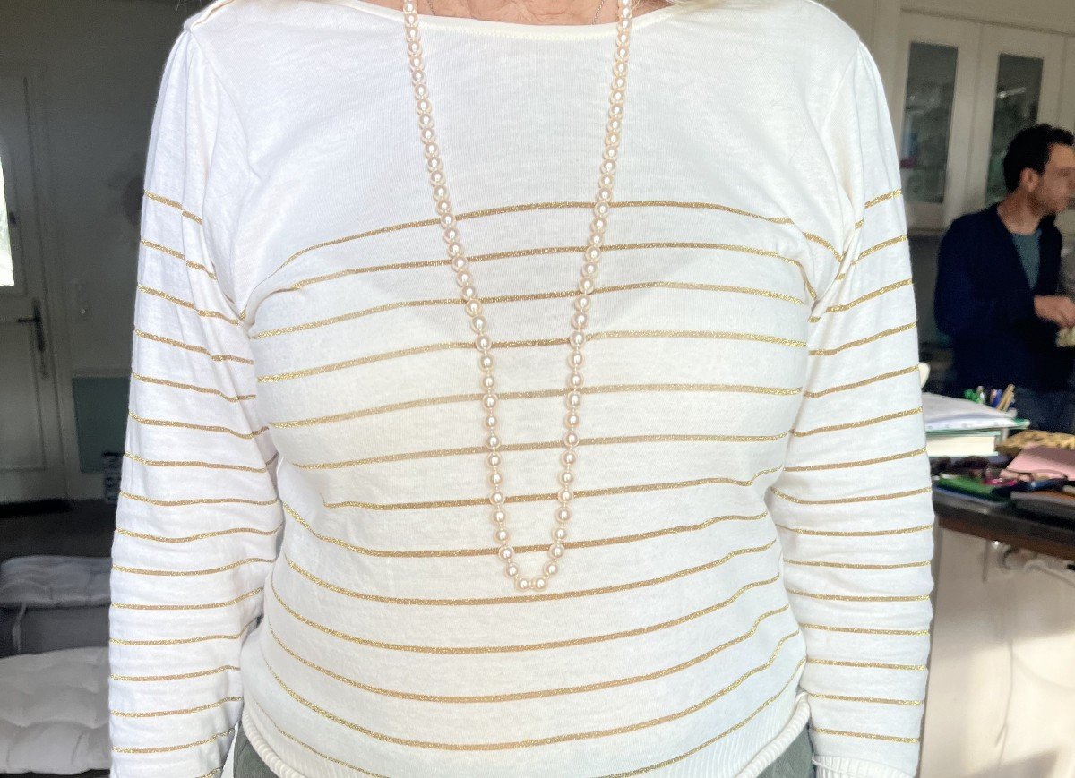 6099- Collier Sautoir Perles 94 Cm Fermoir Or Jaune-photo-3