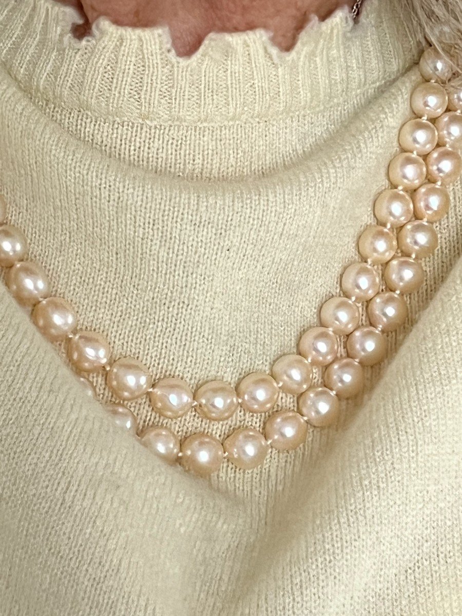 6278- 2 Row Pearl Necklace Yellow Gold Clasp Turquoise-photo-2
