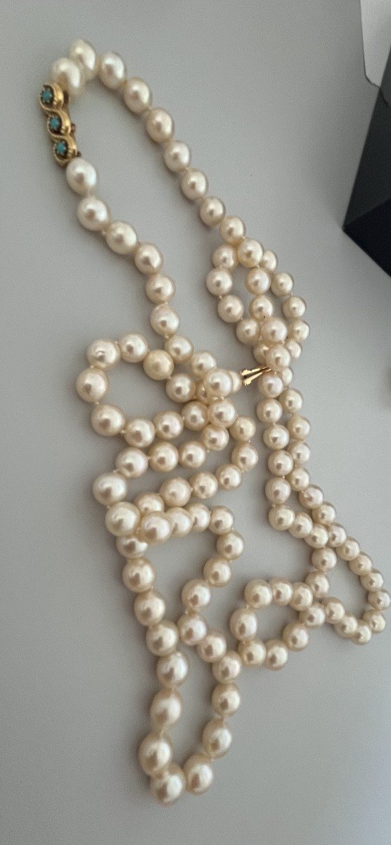 6278- 2 Row Pearl Necklace Yellow Gold Clasp Turquoise-photo-4