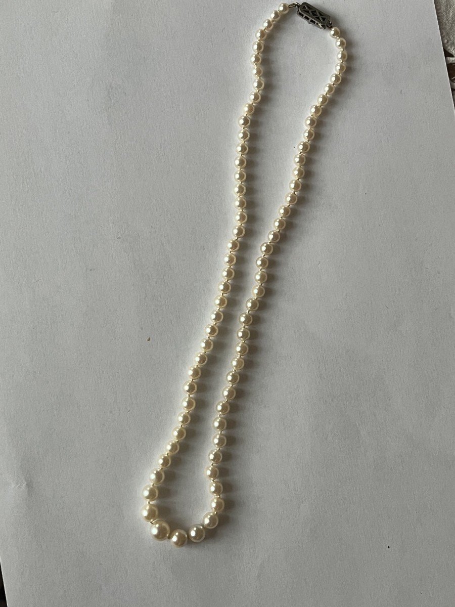 6243- Collier Perles Akoya Fermoir Platine Diamants-photo-4