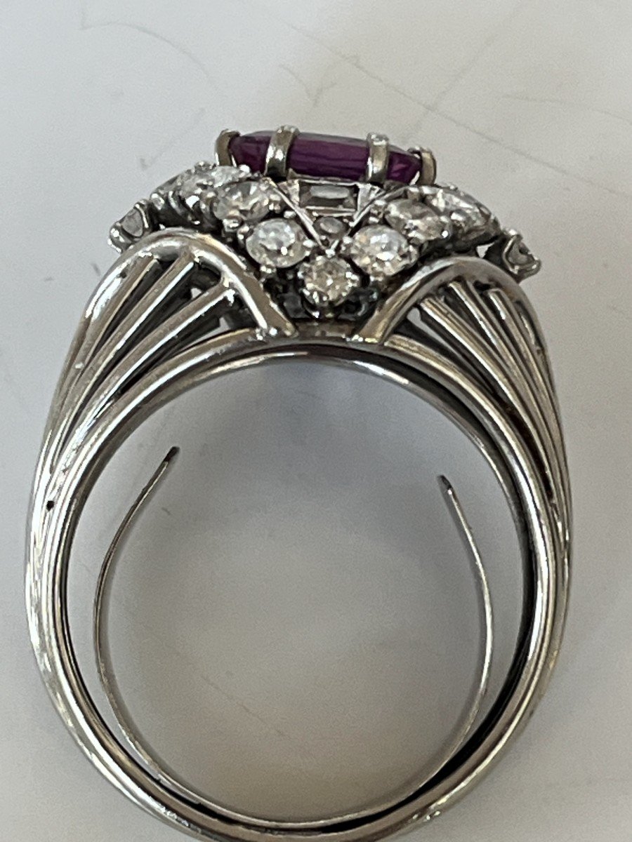 6287- Bague Dôme Or Gris Platine Saphir Rose Diamants-photo-2