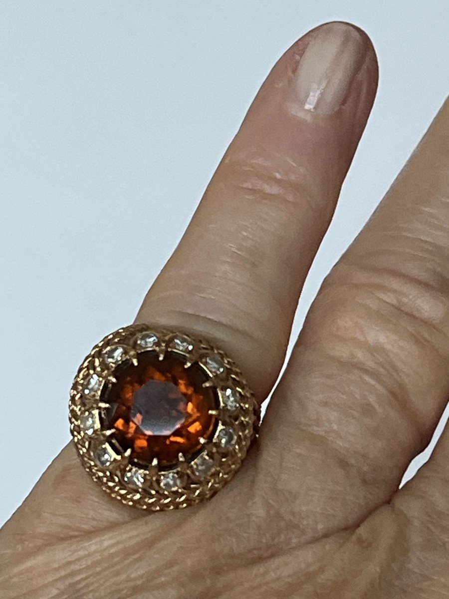6337- Important Dome Ring Yellow Gold Wire Citrine Diamonds-photo-2