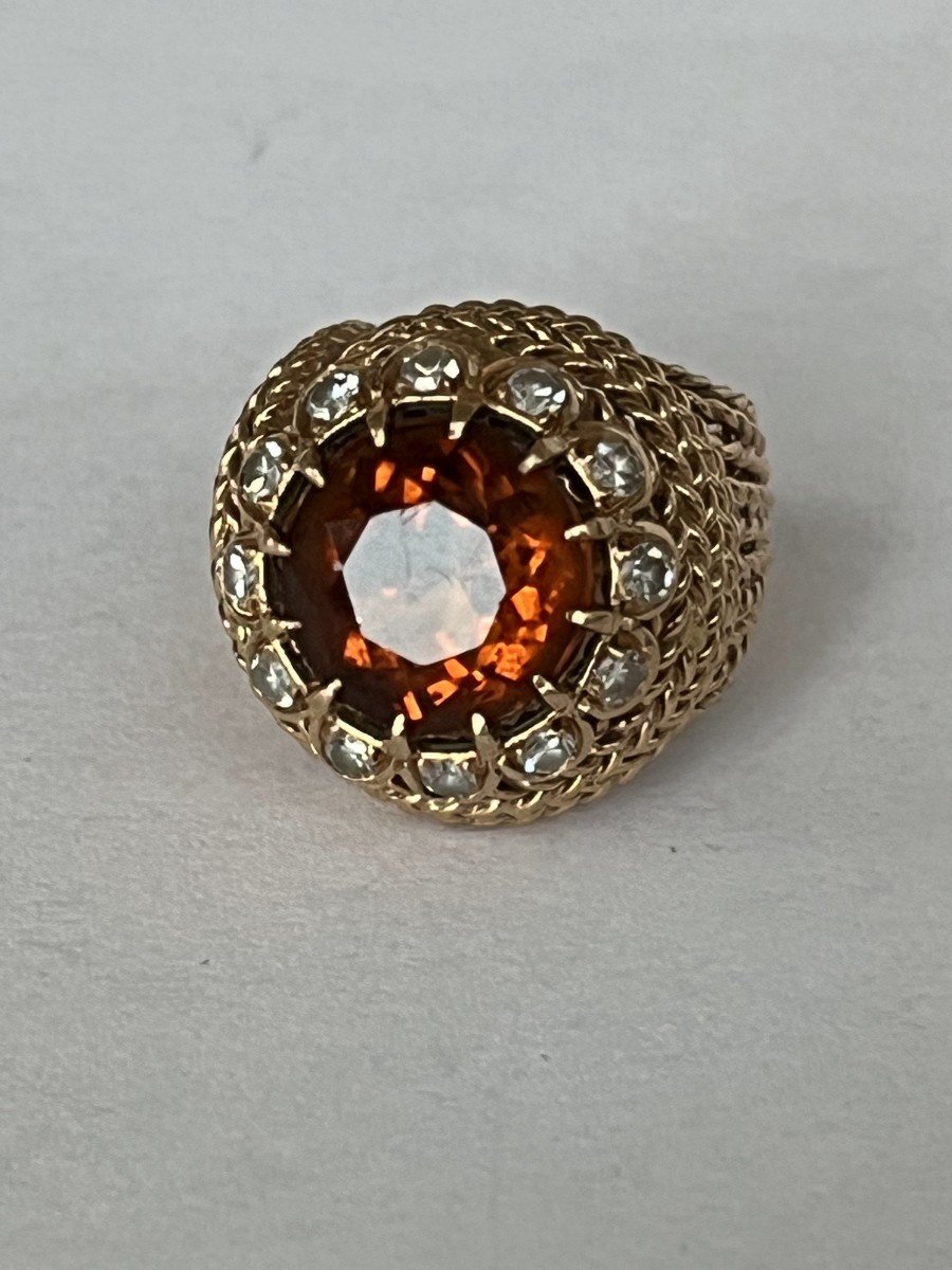 6337- Important Dome Ring Yellow Gold Wire Citrine Diamonds-photo-3
