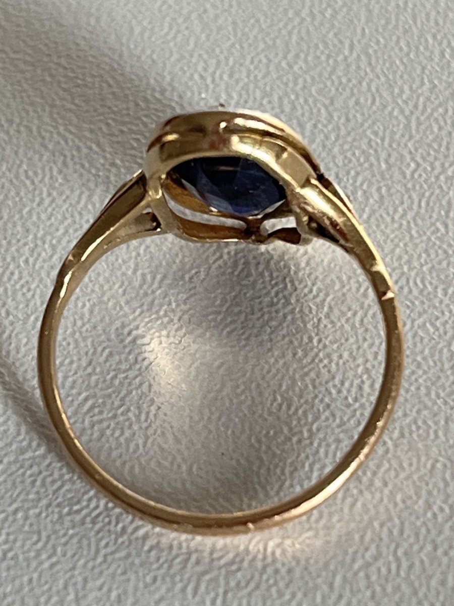 6207- Antique Yellow Gold Sapphire Diamond Ring-photo-2