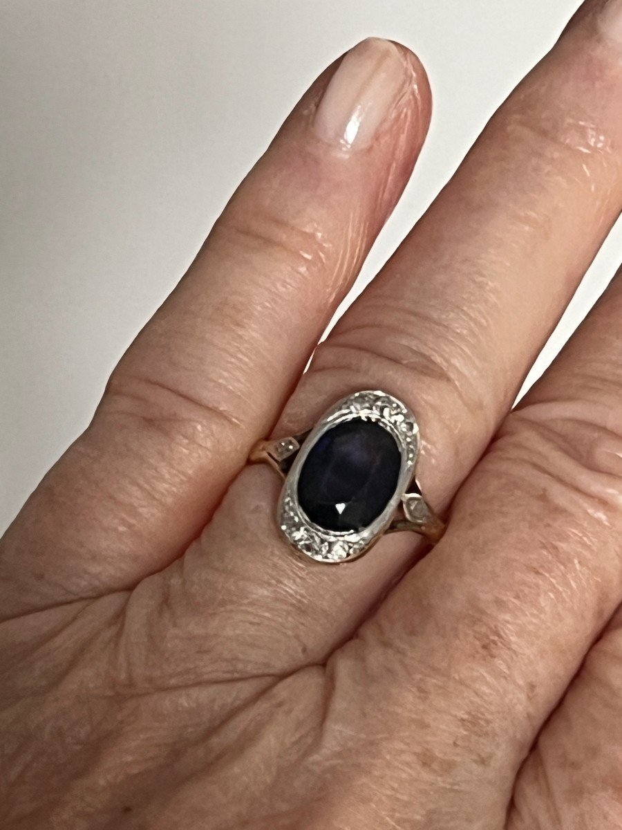 6207- Antique Yellow Gold Sapphire Diamond Ring-photo-4