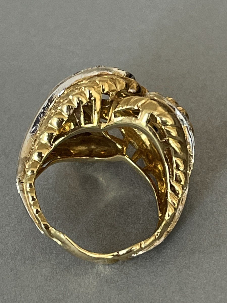 6348- Bague Feuillage Or Jaune Diamants Années 1970-photo-4