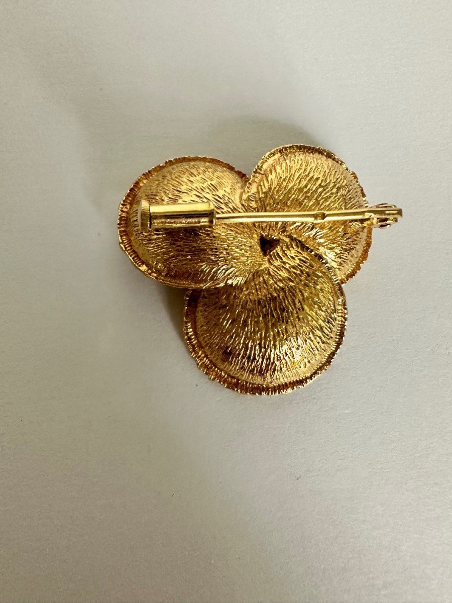 3535a- Broche Fleur Or Jaune Emeraude Diamants -photo-3